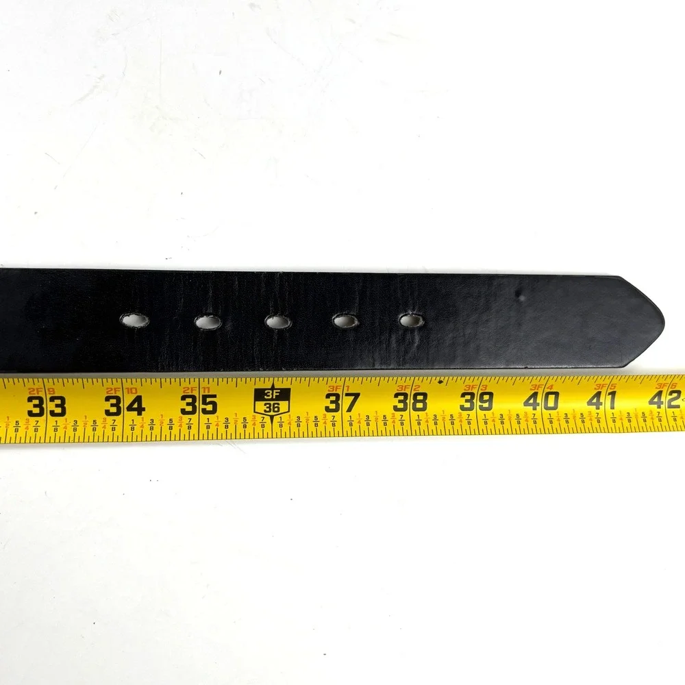 Leather Belt Mens M 34-38 Black Silver Buckle 1.5in Classic Minimalist Casual